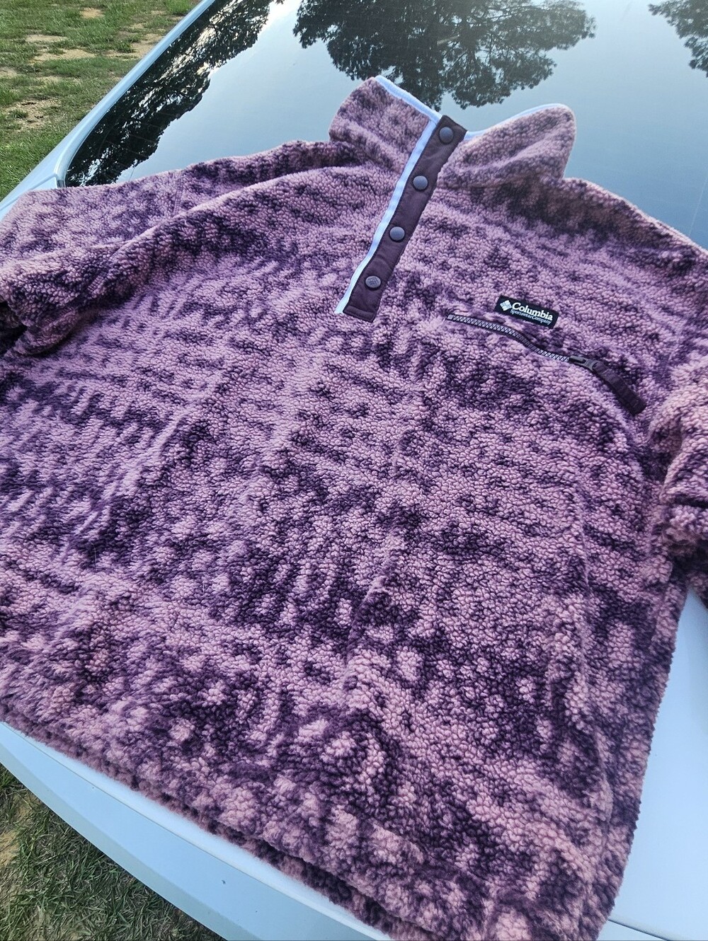 Columbia Women’s Plush Snap Front Pullover Sweater Purple And Pink XL